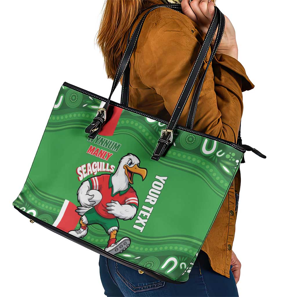 Wynnum Rugby Custom Leather Tote Bag Go Manly Seagulls Aboriginal Art - Aussie Hoodie