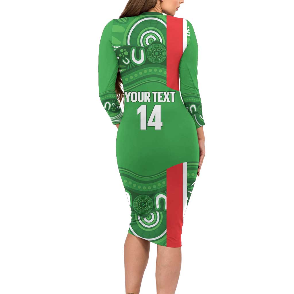 Wynnum Rugby Custom Long Sleeve Bodycon Dress Go Manly Seagulls Aboriginal Art - Aussie Hoodie