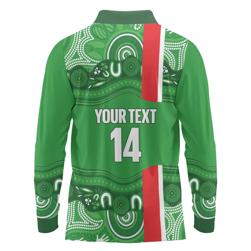 Wynnum Rugby Custom Long Sleeve Polo Shirt Go Manly Seagulls Aboriginal Art - Aussie Hoodie