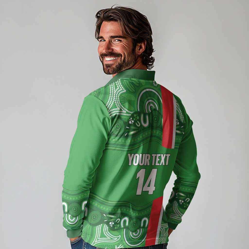 Wynnum Rugby Custom Long Sleeve Polo Shirt Go Manly Seagulls Aboriginal Art - Aussie Hoodie