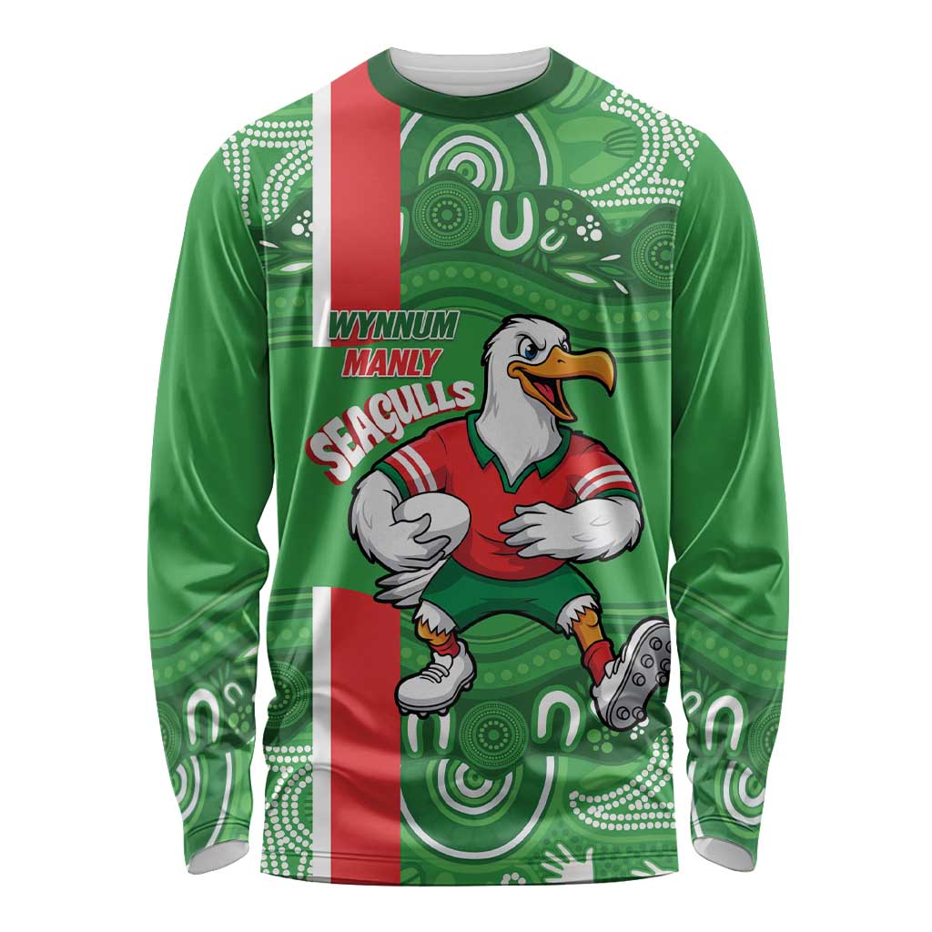 Wynnum Rugby Custom Long Sleeve Shirt Go Manly Seagulls Aboriginal Art - Aussie Hoodie