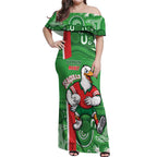 Wynnum Rugby Custom Off Shoulder Maxi Dress Go Manly Seagulls Aboriginal Art - Aussie Hoodie