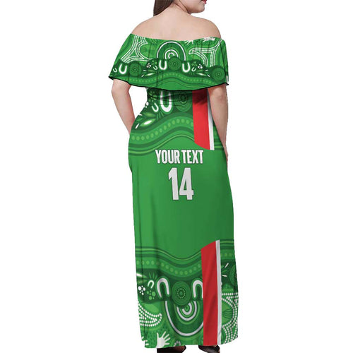 Wynnum Rugby Custom Off Shoulder Maxi Dress Go Manly Seagulls Aboriginal Art - Aussie Hoodie