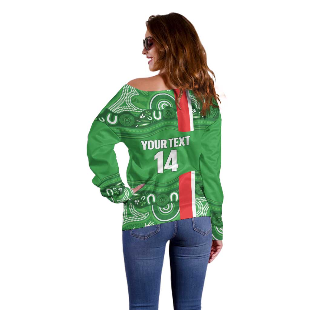 Wynnum Rugby Custom Off Shoulder Sweater Go Manly Seagulls Aboriginal Art - Aussie Hoodie