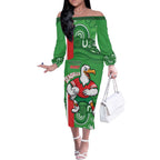 Wynnum Rugby Custom Off The Shoulder Long Sleeve Dress Go Manly Seagulls Aboriginal Art - Aussie Hoodie