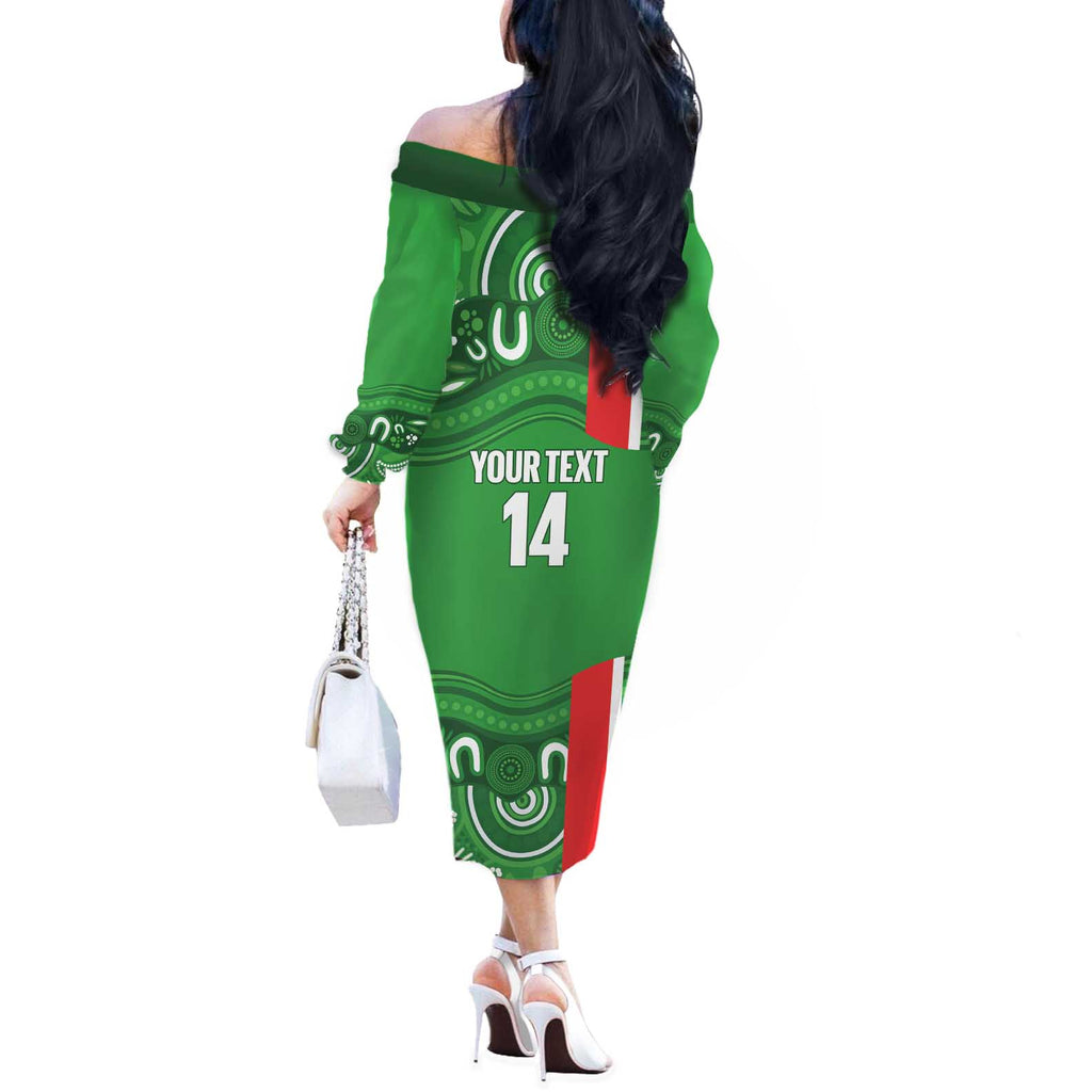 Wynnum Rugby Custom Off The Shoulder Long Sleeve Dress Go Manly Seagulls Aboriginal Art - Aussie Hoodie