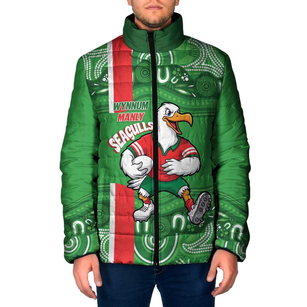 Wynnum Rugby Custom Padded Jacket Go Manly Seagulls Aboriginal Art - Aussie Hoodie