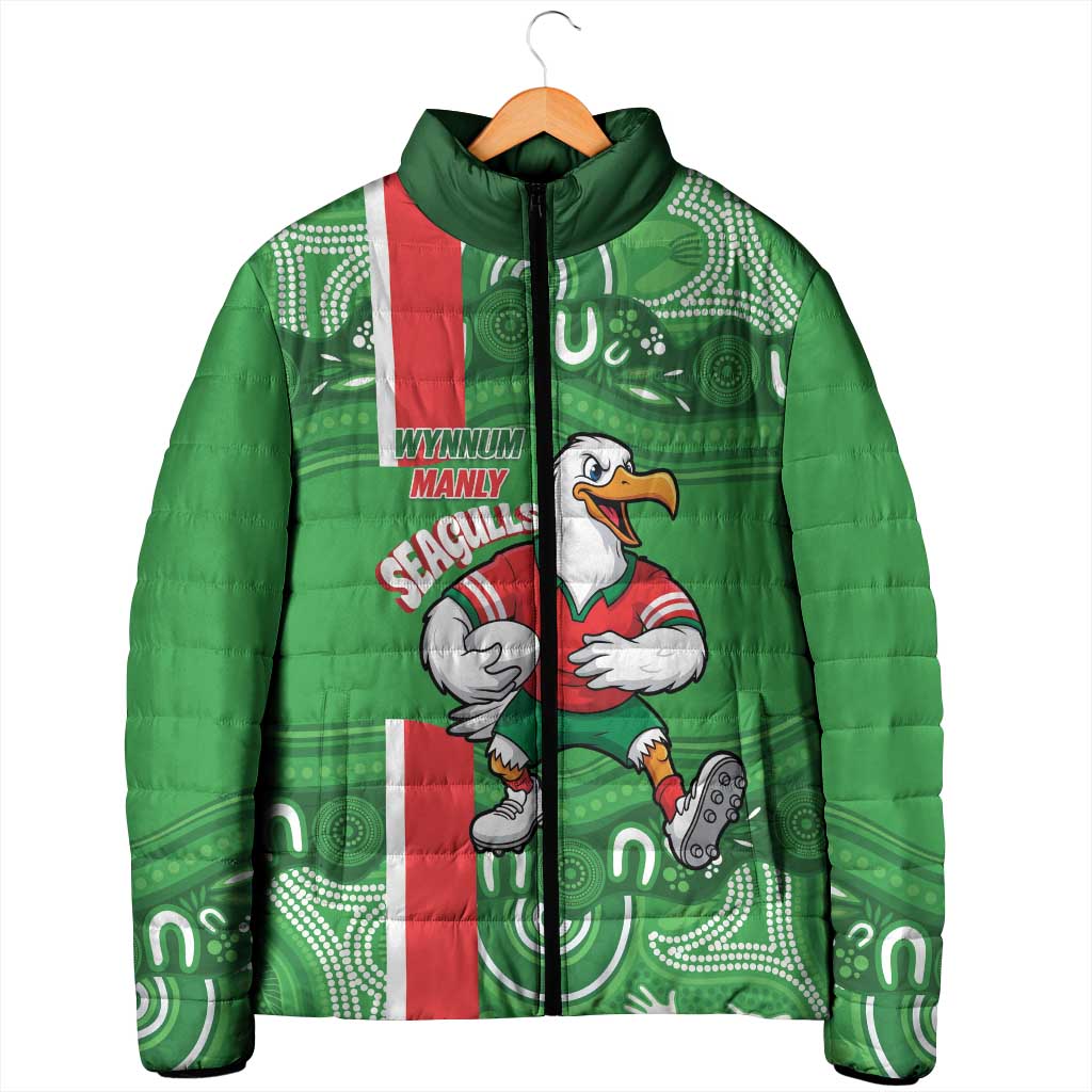 Wynnum Rugby Custom Padded Jacket Go Manly Seagulls Aboriginal Art - Aussie Hoodie