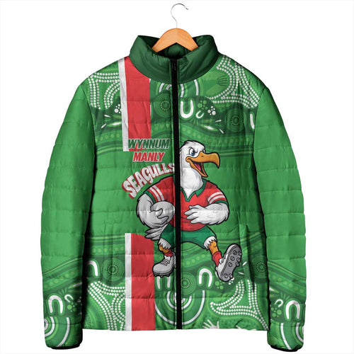 Wynnum Rugby Custom Padded Jacket Go Manly Seagulls Aboriginal Art - Aussie Hoodie