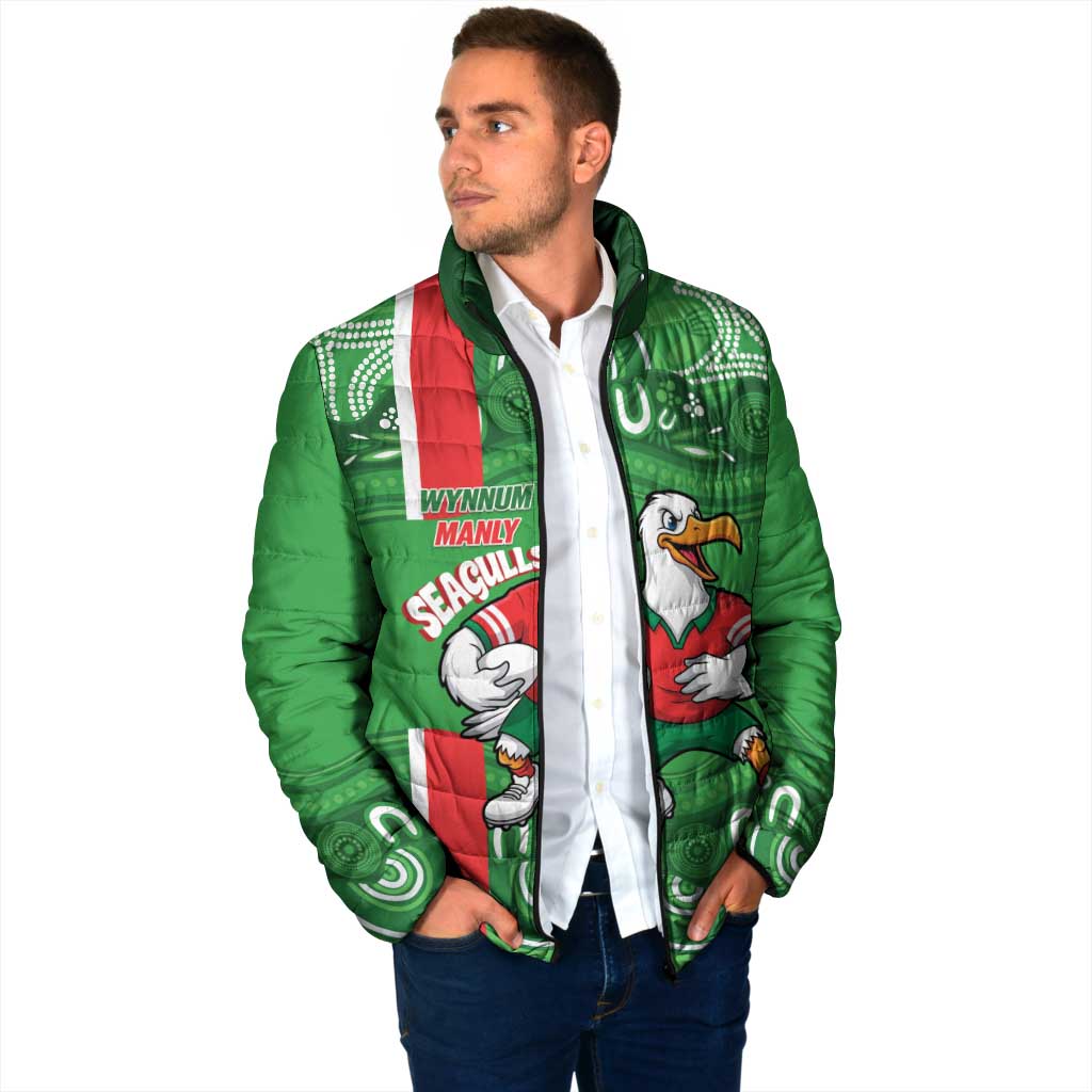 Wynnum Rugby Custom Padded Jacket Go Manly Seagulls Aboriginal Art - Aussie Hoodie
