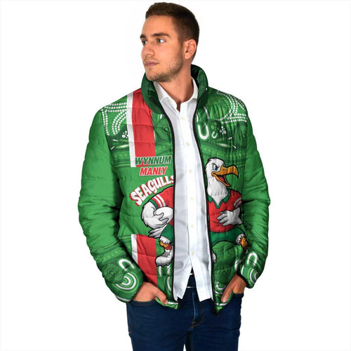 Wynnum Rugby Custom Padded Jacket Go Manly Seagulls Aboriginal Art - Aussie Hoodie