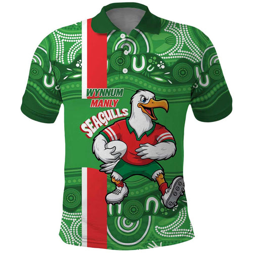 Wynnum Rugby Custom Polo Shirt Go Manly Seagulls Aboriginal Art - Aussie Hoodie