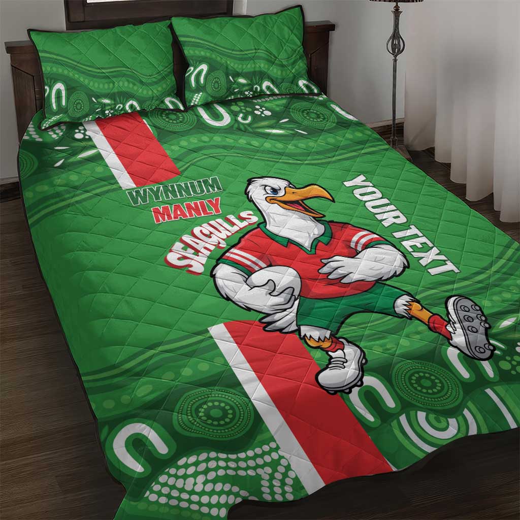 Wynnum Rugby Custom Quilt Bed Set Go Manly Seagulls Aboriginal Art - Aussie Hoodie