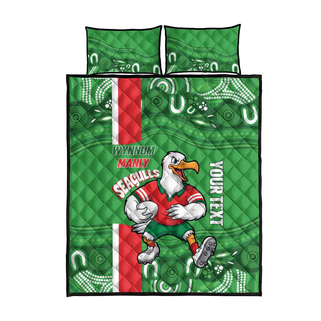 Wynnum Rugby Custom Quilt Bed Set Go Manly Seagulls Aboriginal Art - Aussie Hoodie