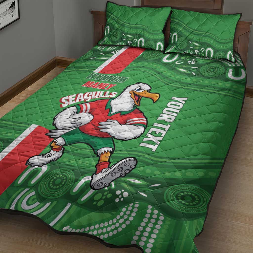 Wynnum Rugby Custom Quilt Bed Set Go Manly Seagulls Aboriginal Art - Aussie Hoodie