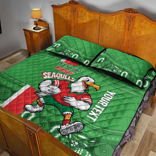 Wynnum Rugby Custom Quilt Bed Set Go Manly Seagulls Aboriginal Art - Aussie Hoodie