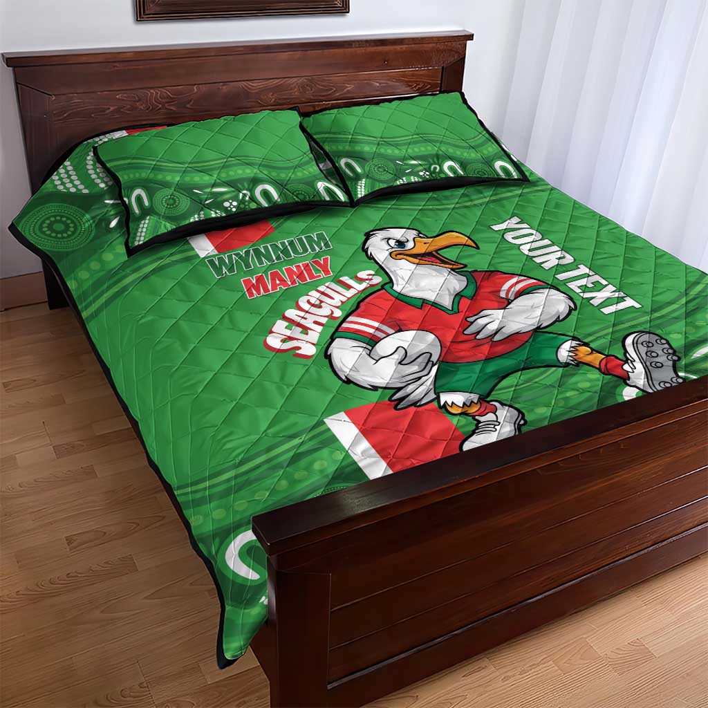 Wynnum Rugby Custom Quilt Bed Set Go Manly Seagulls Aboriginal Art - Aussie Hoodie