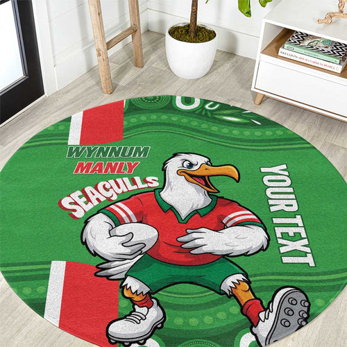Wynnum Rugby Custom Round Carpet Go Manly Seagulls Aboriginal Art - Aussie Hoodie