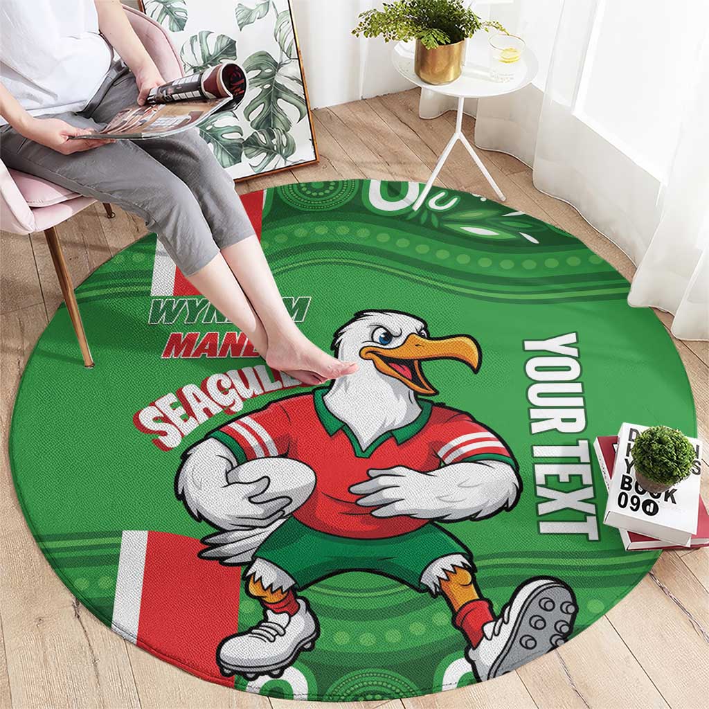 Wynnum Rugby Custom Round Carpet Go Manly Seagulls Aboriginal Art - Aussie Hoodie