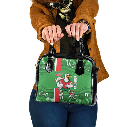 Wynnum Rugby Custom Shoulder Handbag Go Manly Seagulls Aboriginal Art - Aussie Hoodie