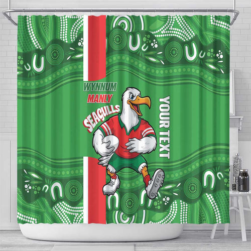 Wynnum Rugby Custom Shower Curtain Go Manly Seagulls Aboriginal Art - Aussie Hoodie