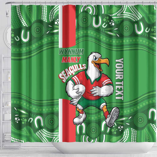 Wynnum Rugby Custom Shower Curtain Go Manly Seagulls Aboriginal Art - Aussie Hoodie