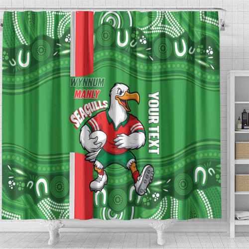 Wynnum Rugby Custom Shower Curtain Go Manly Seagulls Aboriginal Art - Aussie Hoodie