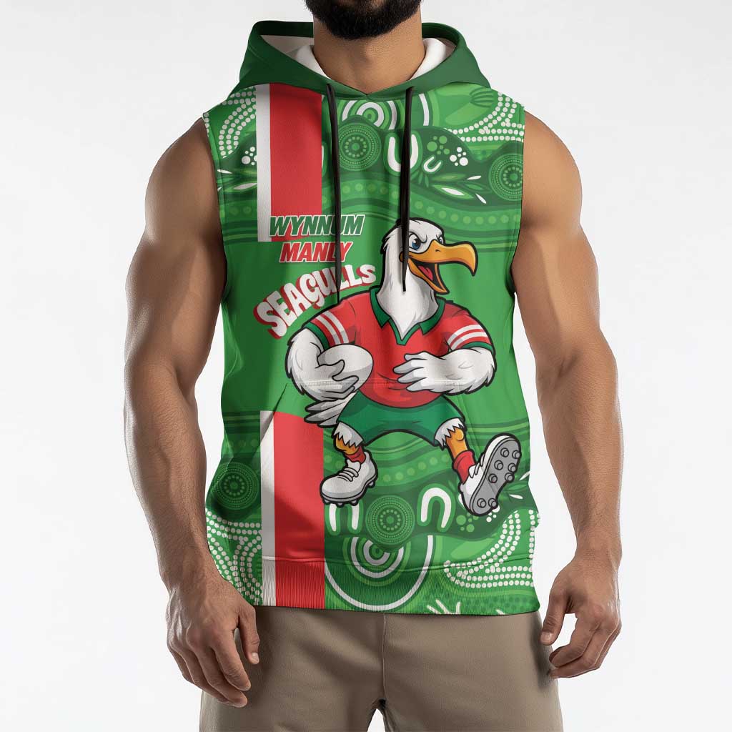 Wynnum Rugby Custom Sleeveless Hoodie Go Manly Seagulls Aboriginal Art - Aussie Hoodie