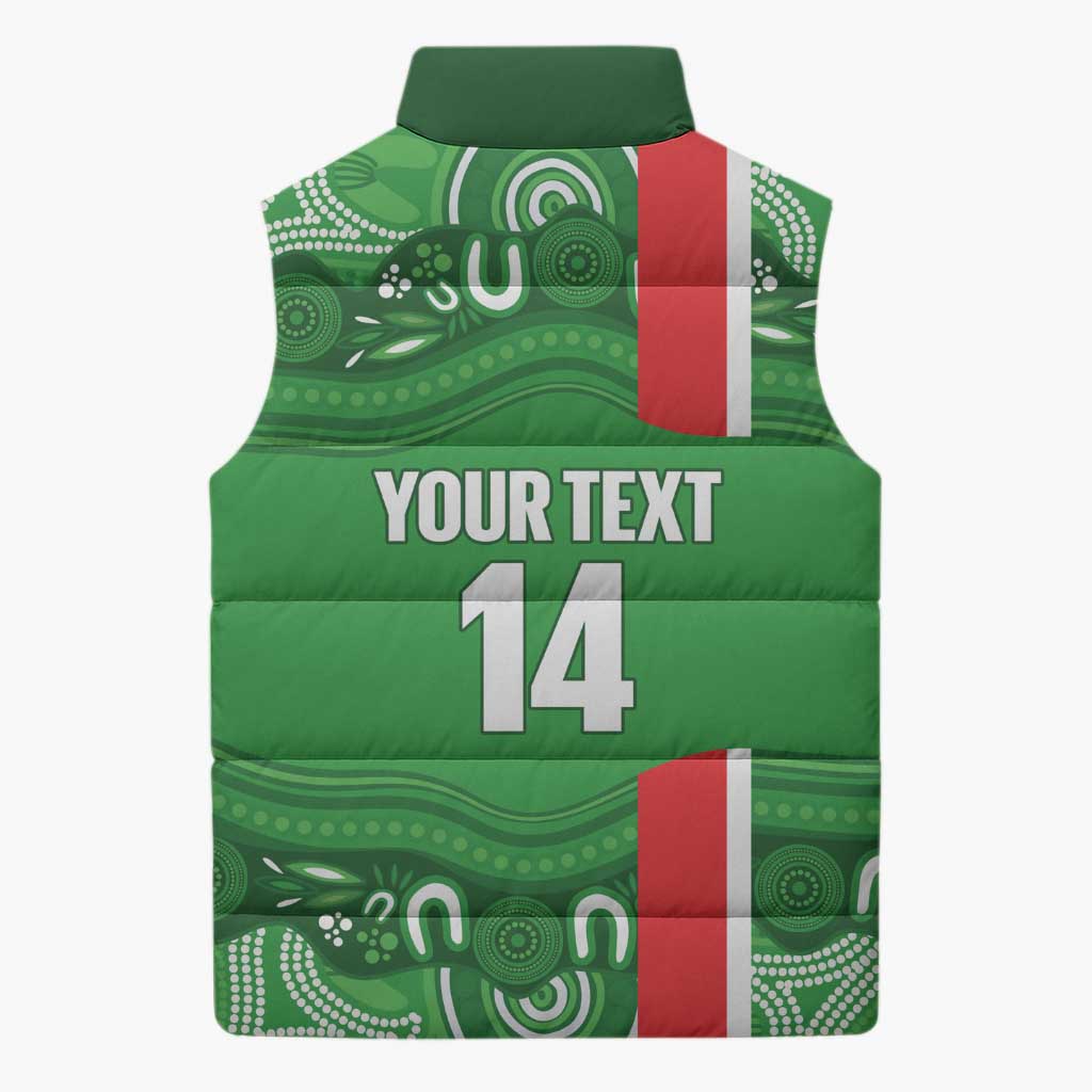 Wynnum Rugby Custom Sleeveless Puffer Jacket Go Manly Seagulls Aboriginal Art - Aussie Hoodie