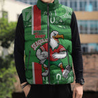 Wynnum Rugby Custom Sleeveless Puffer Jacket Go Manly Seagulls Aboriginal Art - Aussie Hoodie