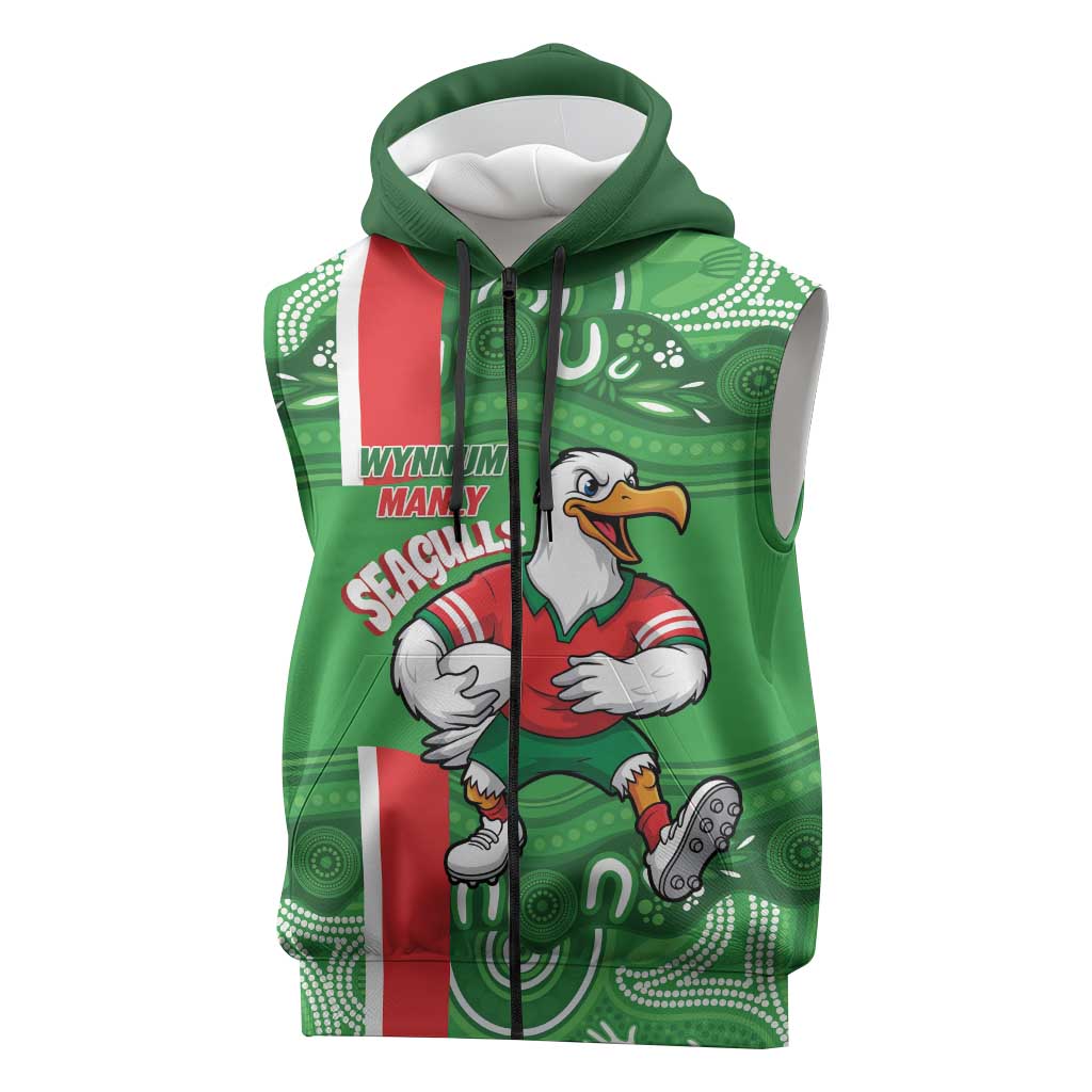 Wynnum Rugby Custom Sleeveless Zip Hoodie Go Manly Seagulls Aboriginal Art LT14