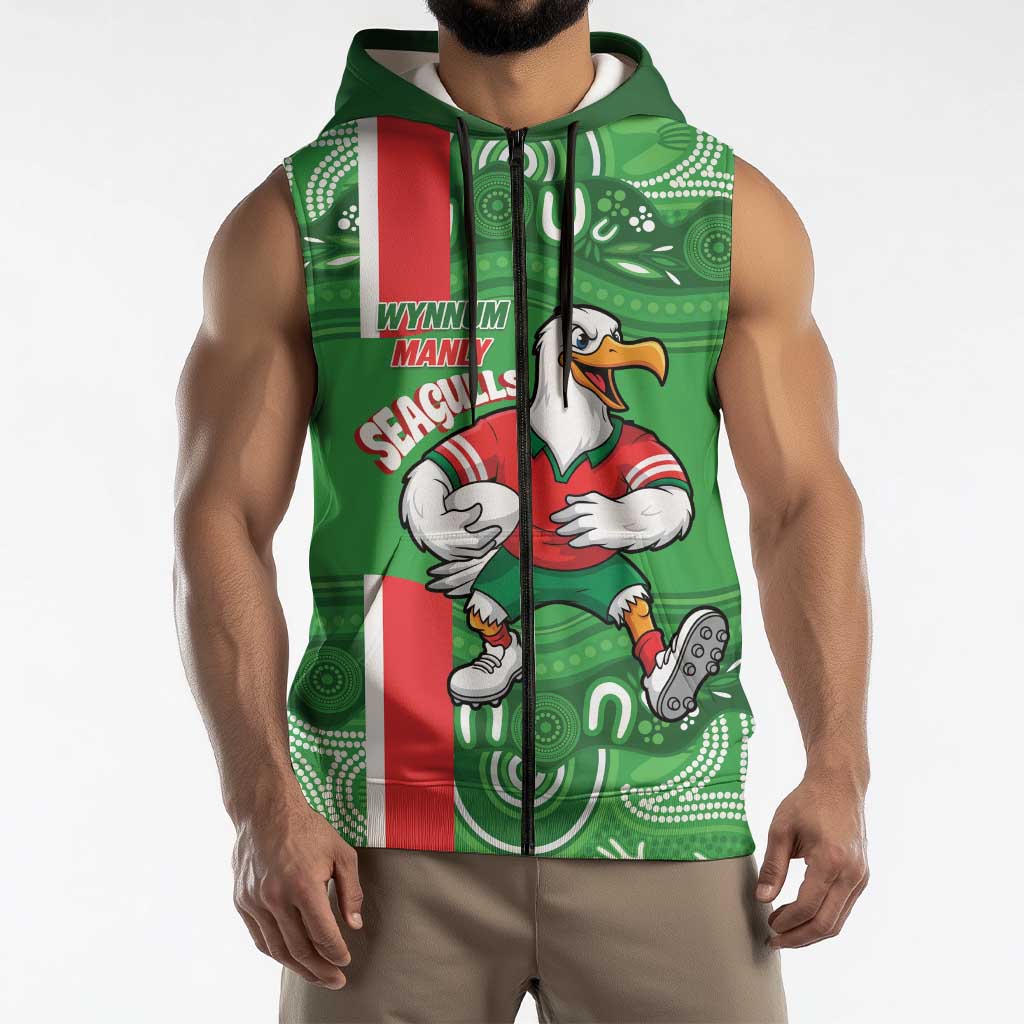 Wynnum Rugby Custom Sleeveless Zip Hoodie Go Manly Seagulls Aboriginal Art LT14
