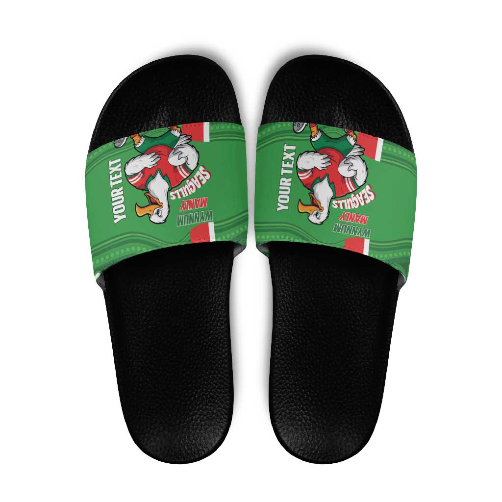 Wynnum Rugby Custom Slide Sandals Go Manly Seagulls Aboriginal Art - Aussie Hoodie