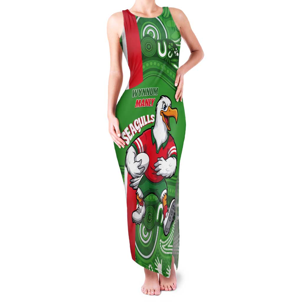 Wynnum Rugby Custom Tank Maxi Dress Go Manly Seagulls Aboriginal Art - Aussie Hoodie