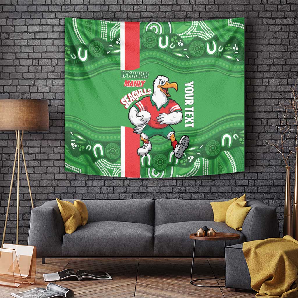 Wynnum Rugby Custom Tapestry Go Manly Seagulls Aboriginal Art - Aussie Hoodie