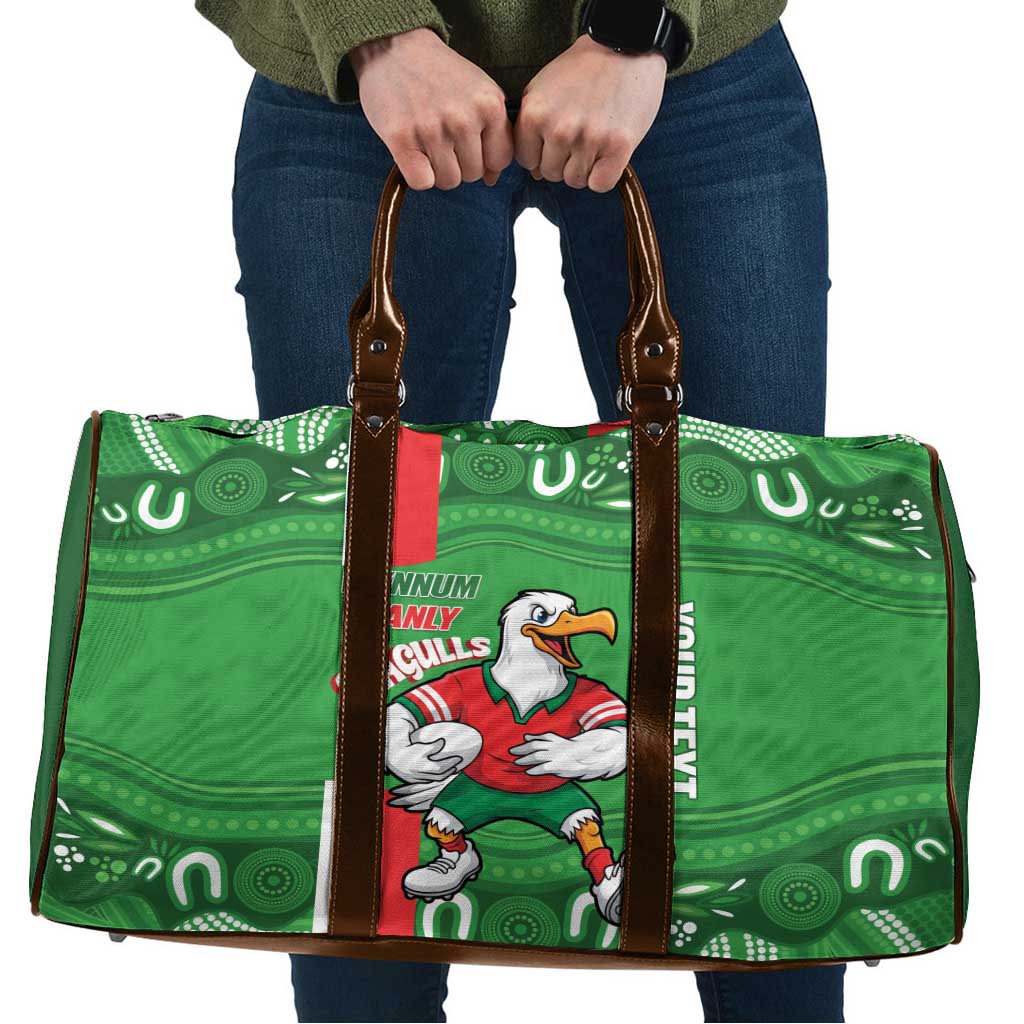 Wynnum Rugby Custom Travel Bag Go Manly Seagulls Aboriginal Art - Aussie Hoodie