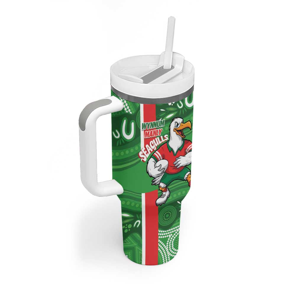 Wynnum Rugby Custom Tumbler With Handle Go Manly Seagulls Aboriginal Art - Aussie Hoodie