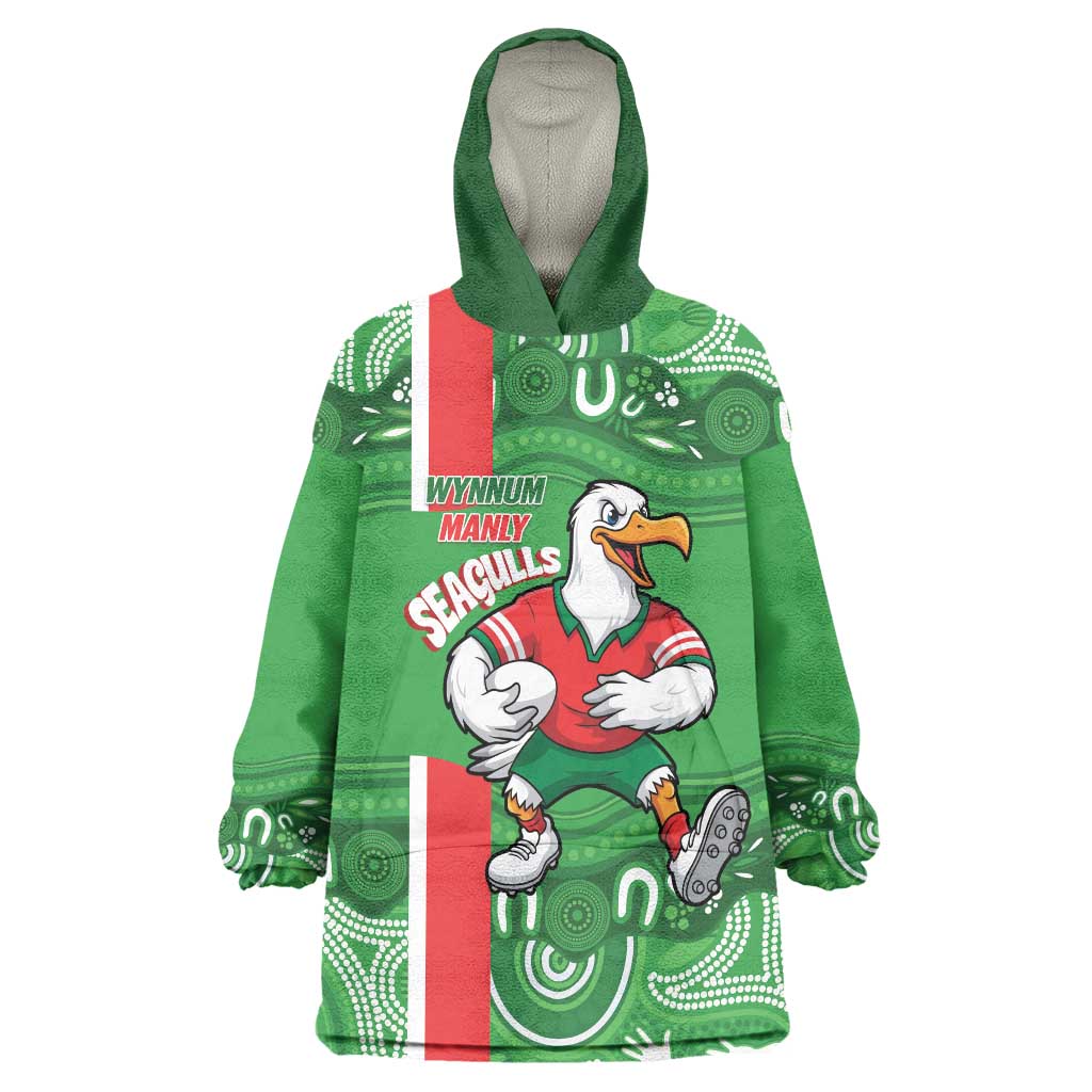 Wynnum Rugby Custom Wearable Blanket Hoodie Go Manly Seagulls Aboriginal Art - Aussie Hoodie