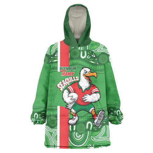 Wynnum Rugby Custom Wearable Blanket Hoodie Go Manly Seagulls Aboriginal Art - Aussie Hoodie