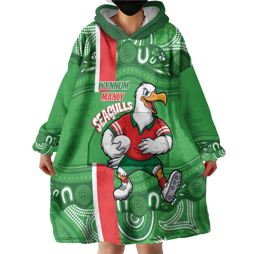 Wynnum Rugby Custom Wearable Blanket Hoodie Go Manly Seagulls Aboriginal Art - Aussie Hoodie