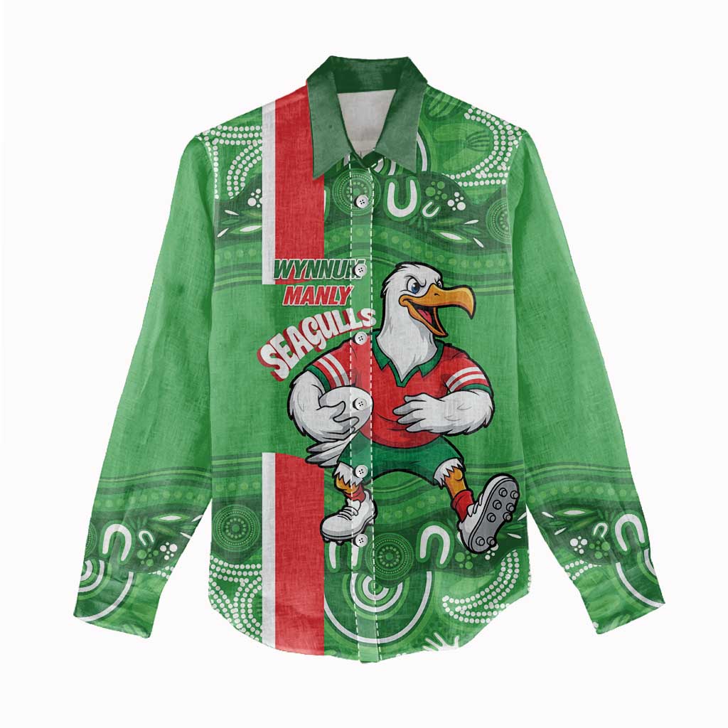 Wynnum Rugby Custom Women Casual Shirt Go Manly Seagulls Aboriginal Art - Aussie Hoodie