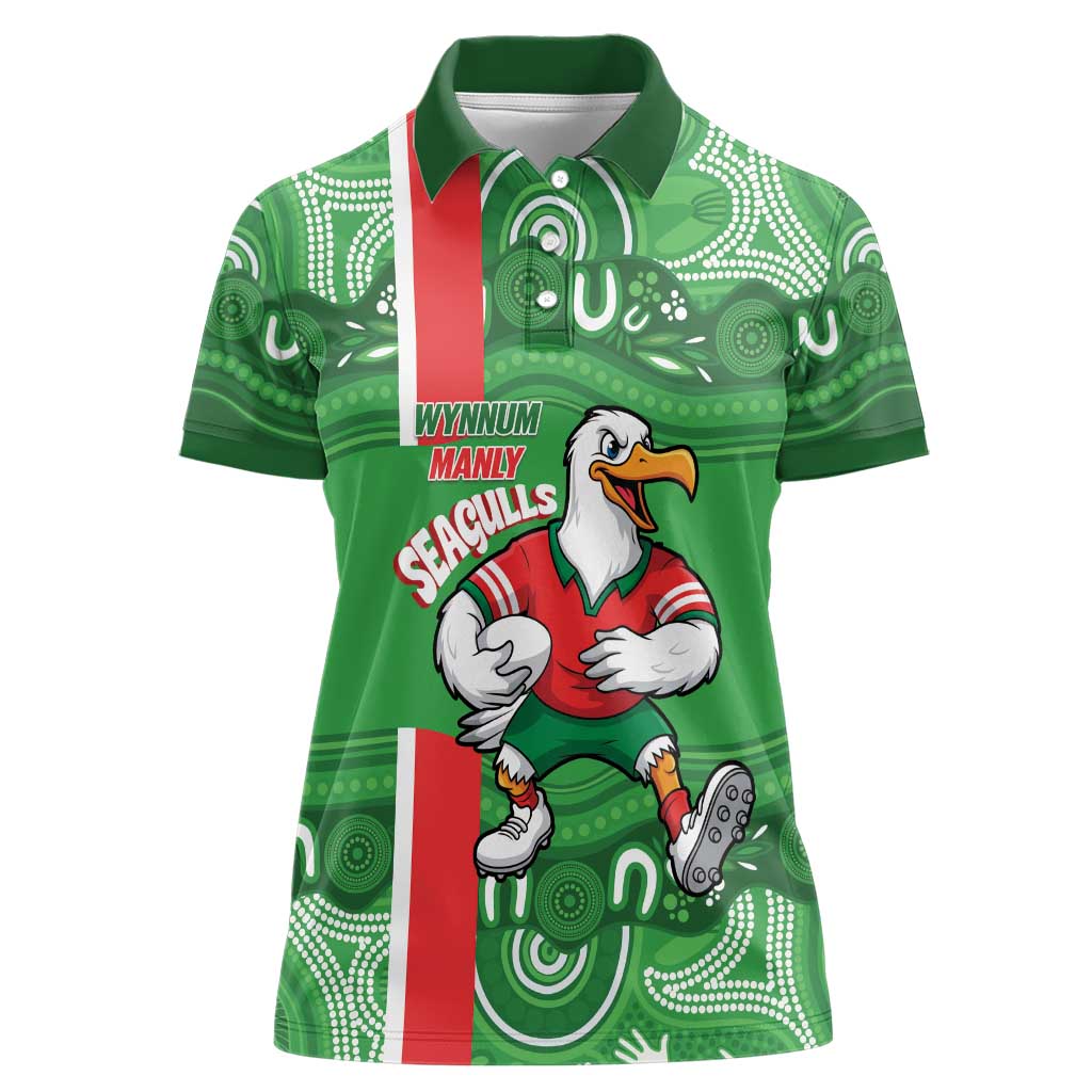 Wynnum Rugby Custom Women Polo Shirt Go Manly Seagulls Aboriginal Art - Aussie Hoodie