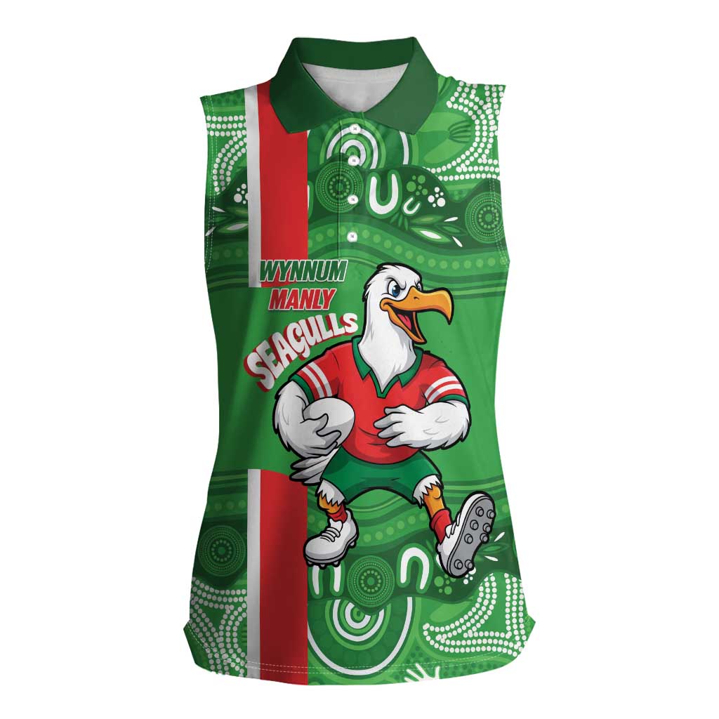 Wynnum Rugby Custom Women Sleeveless Polo Shirt Go Manly Seagulls Aboriginal Art - Aussie Hoodie