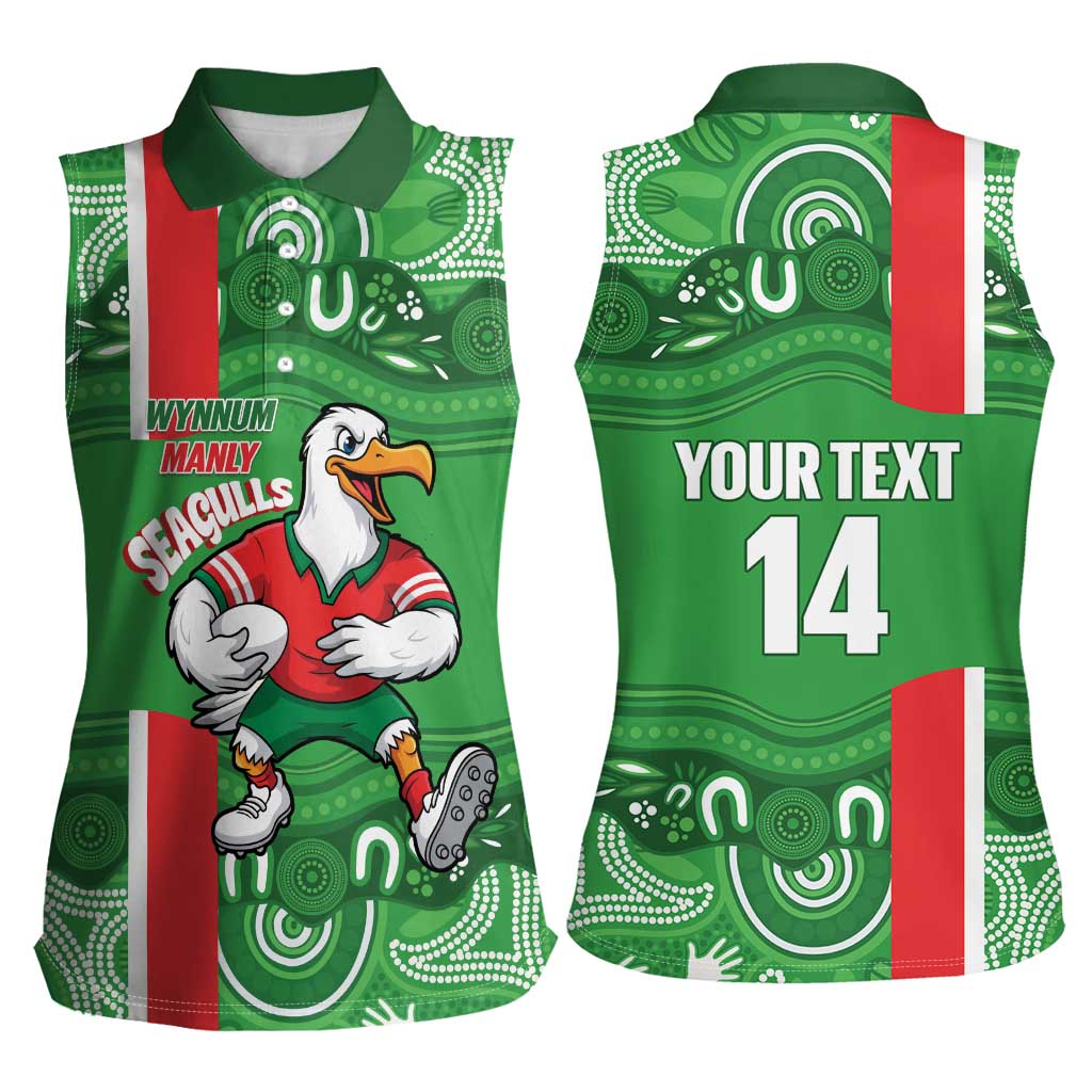 Wynnum Rugby Custom Women Sleeveless Polo Shirt Go Manly Seagulls Aboriginal Art - Aussie Hoodie