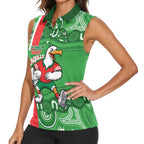 Wynnum Rugby Custom Women Sleeveless Polo Shirt Go Manly Seagulls Aboriginal Art - Aussie Hoodie