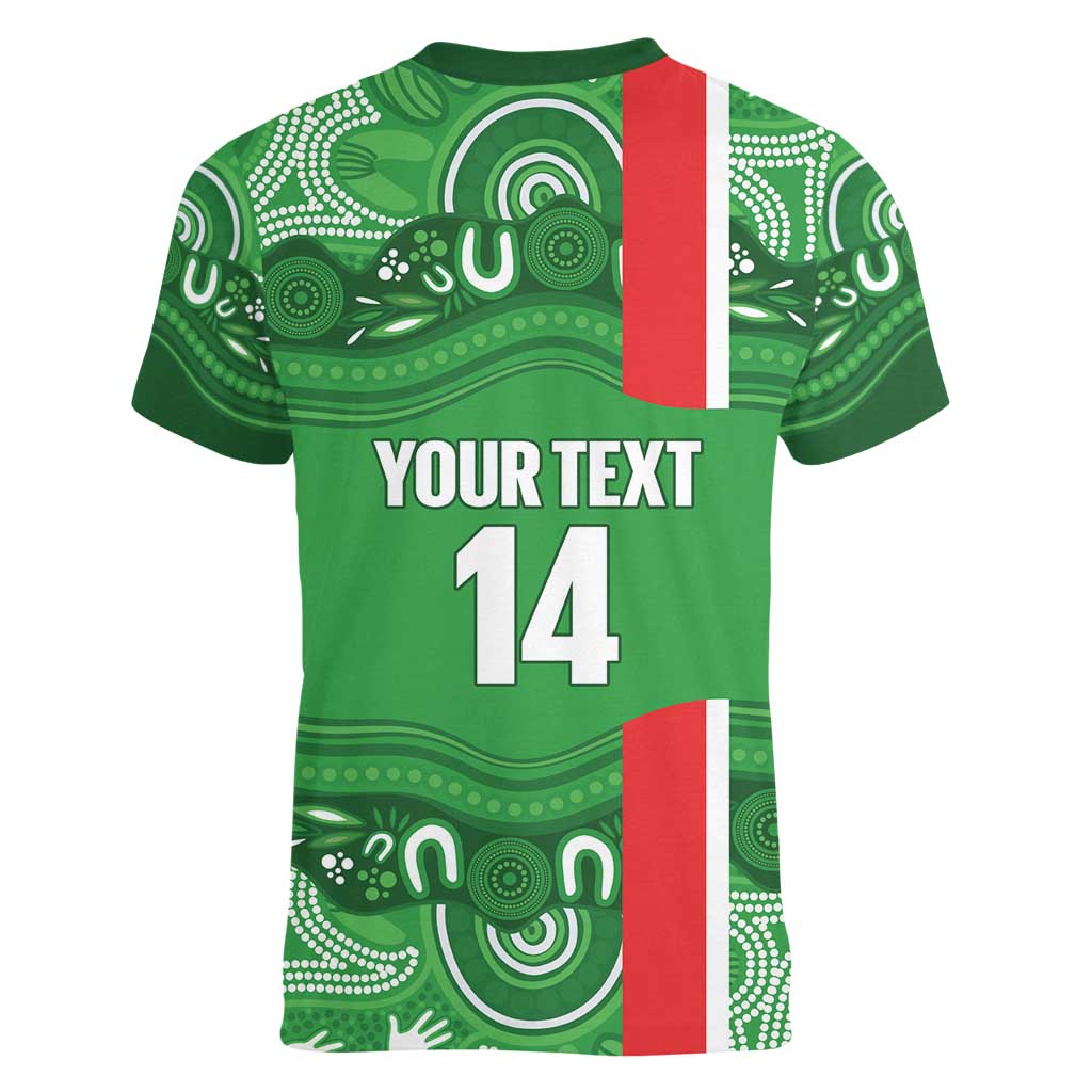Wynnum Rugby Custom Women V-Neck T-Shirt Go Manly Seagulls Aboriginal Art - Aussie Hoodie