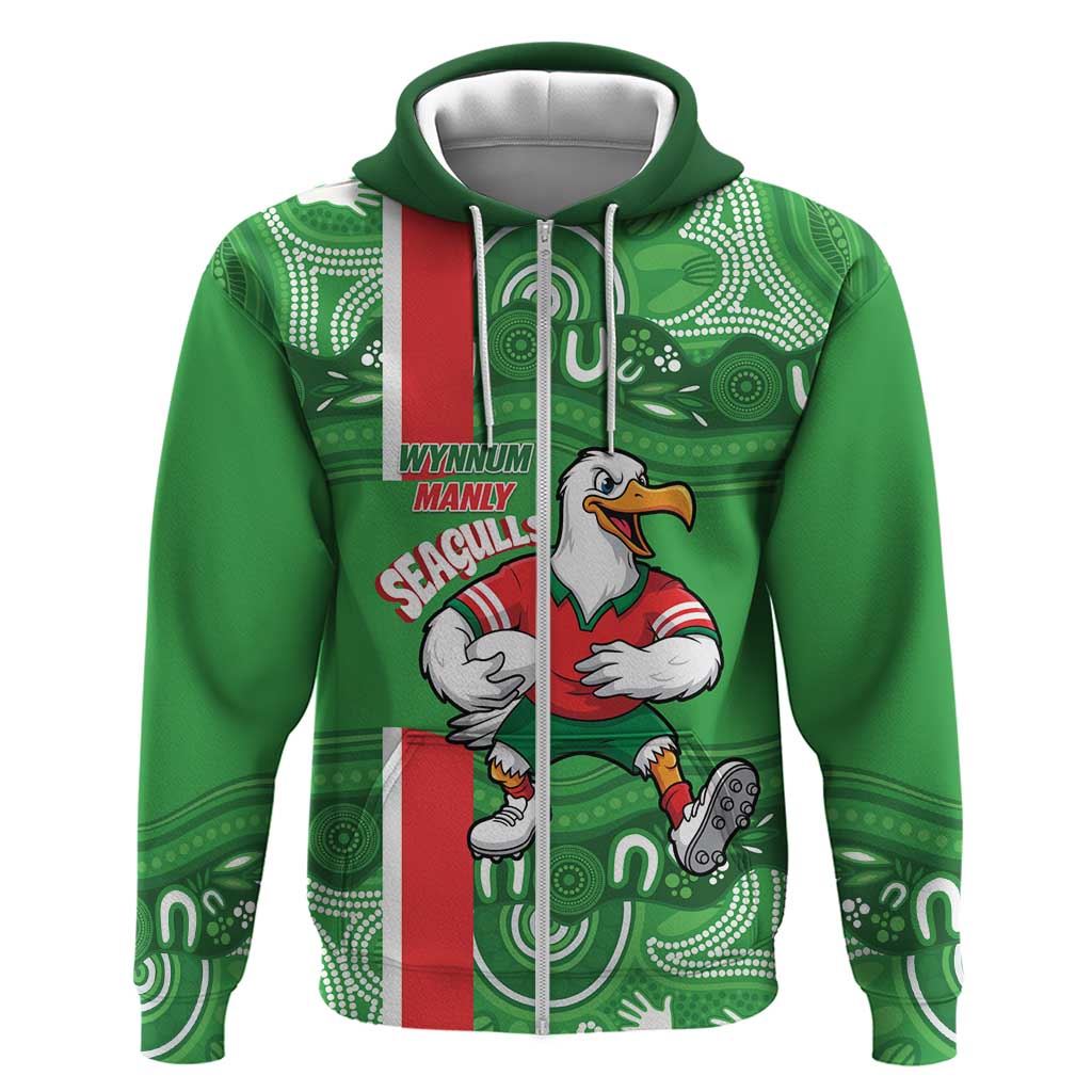 Wynnum Rugby Custom Zip Hoodie Go Manly Seagulls Aboriginal Art - Aussie Hoodie
