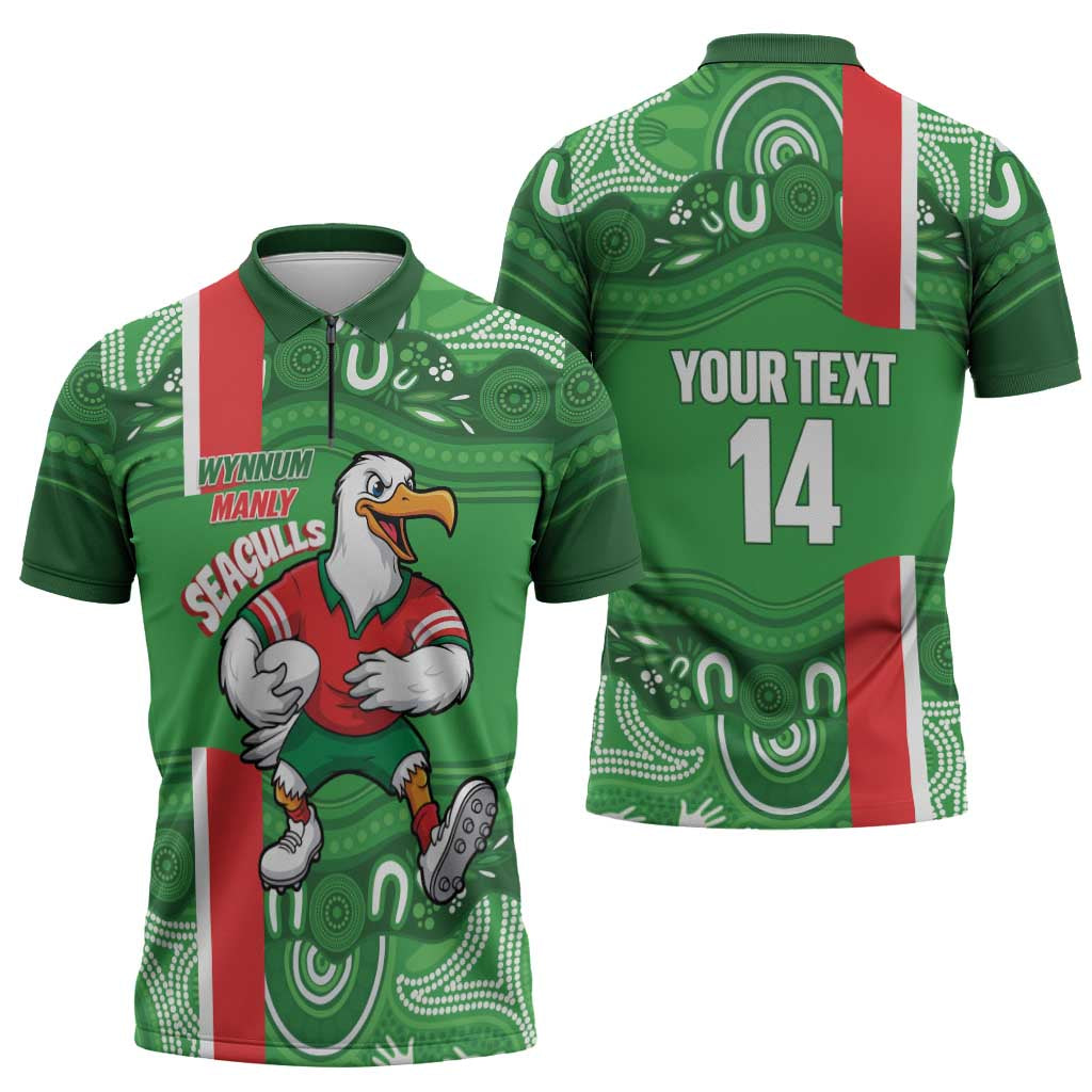 Wynnum Rugby Custom Zipper Polo Shirt Go Manly Seagulls Aboriginal Art - Aussie Hoodie