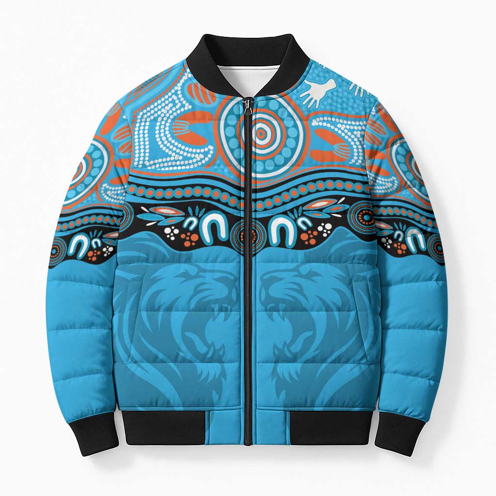 Northern Pride Rugby Custom Bomber Puffer Jacket Roaring Lion Aboriginal Art - Aussie Hoodie