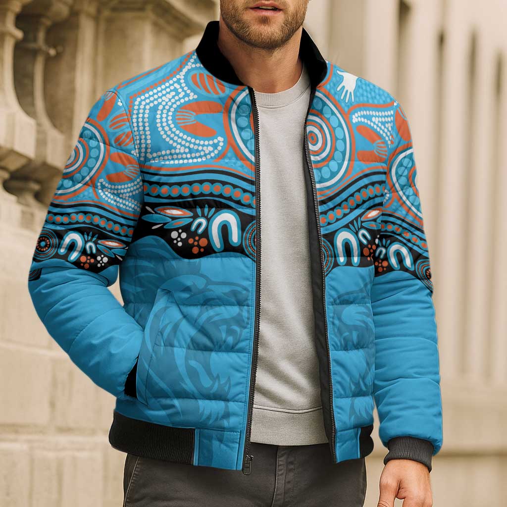 Northern Pride Rugby Custom Bomber Puffer Jacket Roaring Lion Aboriginal Art - Aussie Hoodie